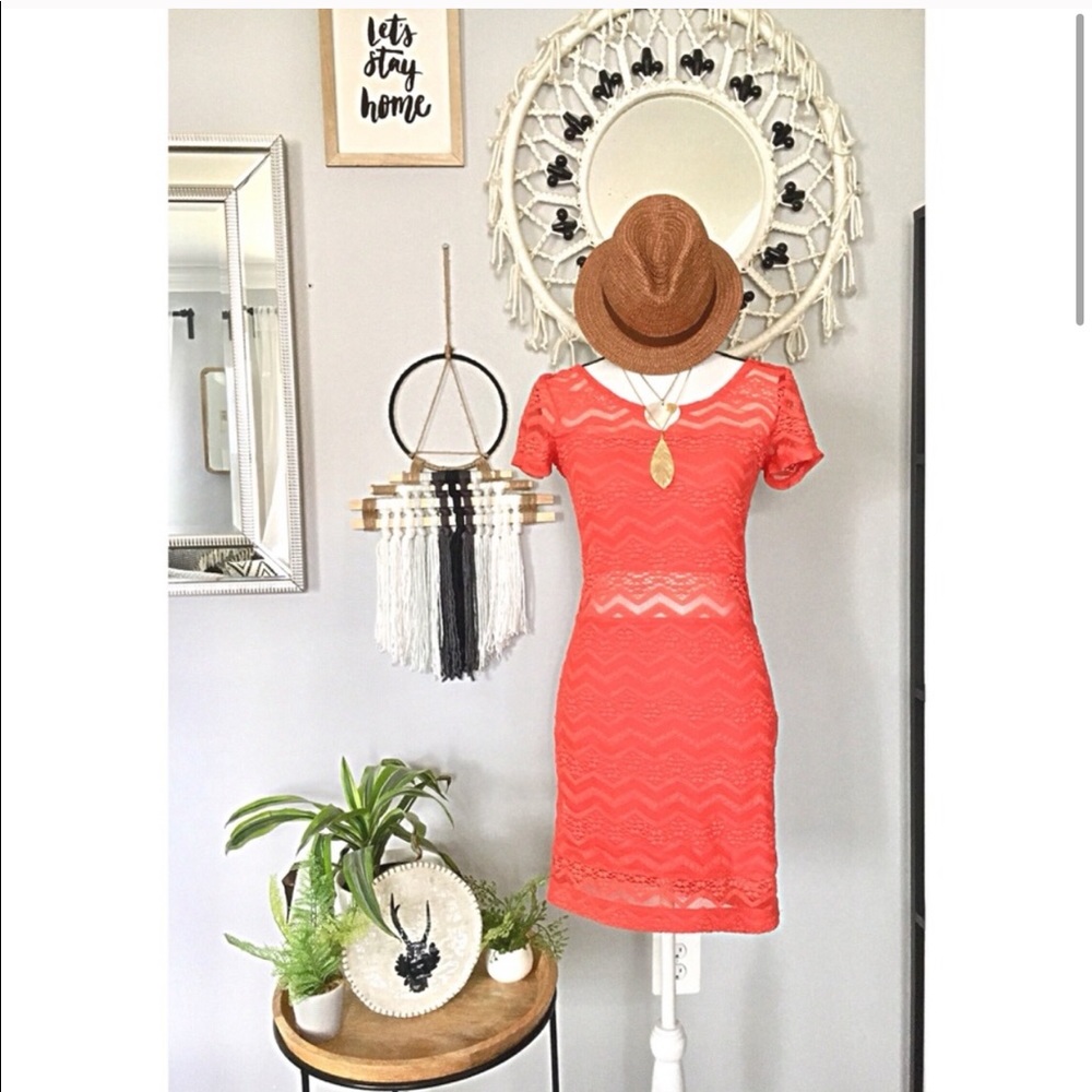 Free People lace orange mini-dress. Size small. - Picture 2 of 7